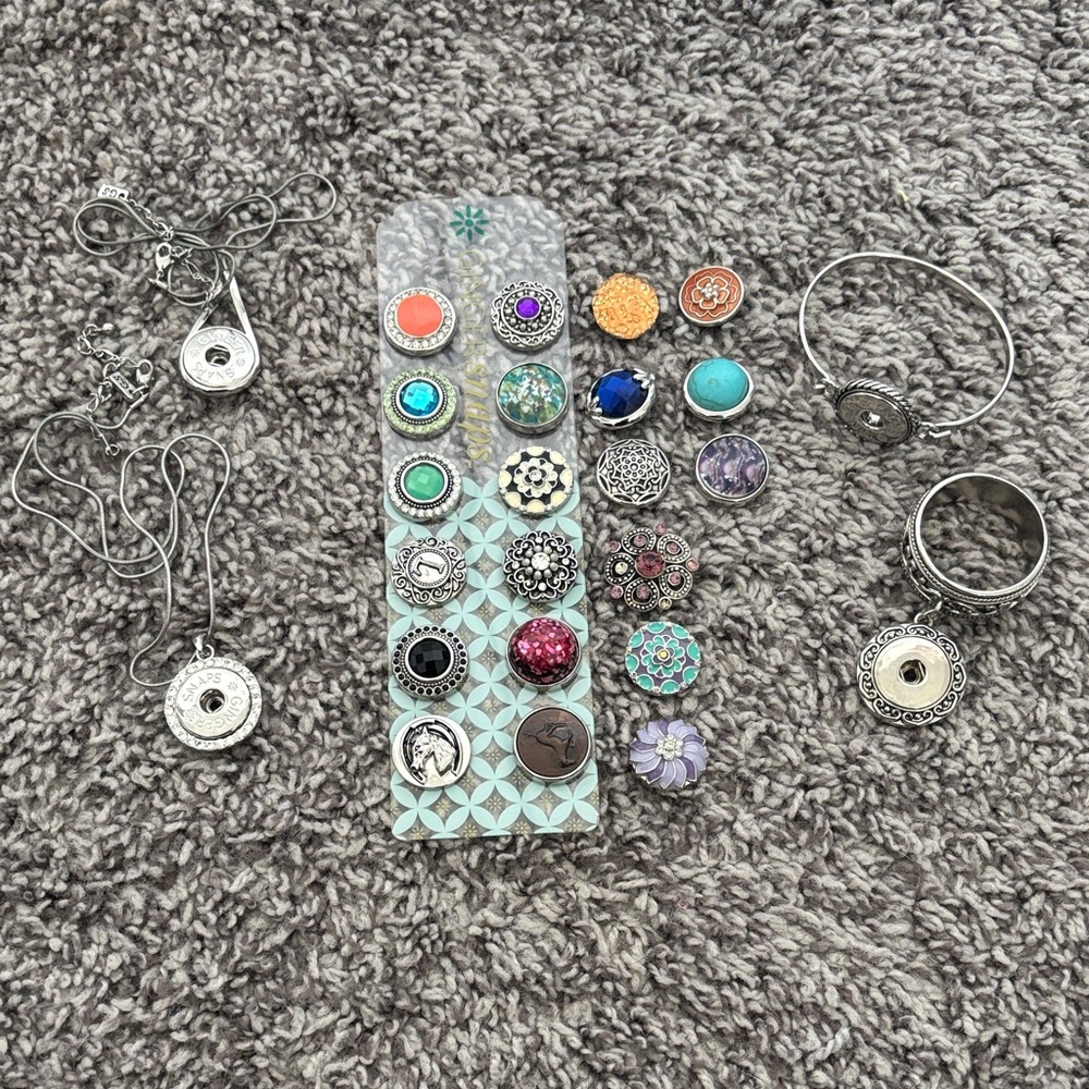 Interchangeable Snap Charm Jewelry Set - 2 necklaces, scarf ring and bracelet